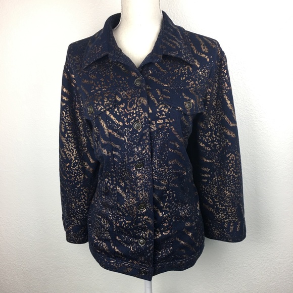 Plus Navy and Copper Animal Print Light Jacket - Picture 4 of 6